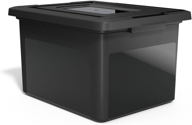 Hanging File Folder Box, Storage Bin Organizer, Snap Lid, Clear