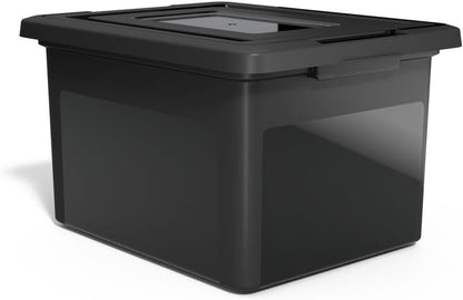Hanging File Folder Box, Storage Bin Organizer, Snap Lid, Clear