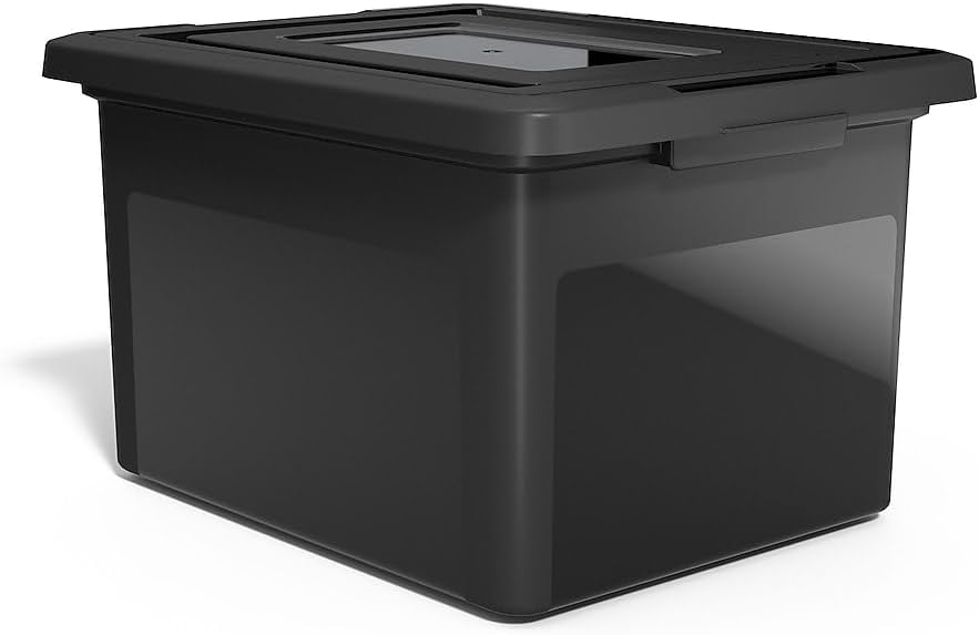 Hanging File Folder Box, Storage Bin Organizer, Snap Lid, Clear