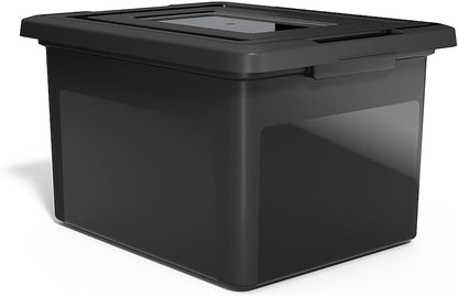 Hanging File Folder Box, Storage Bin Organizer, Snap Lid, Clear