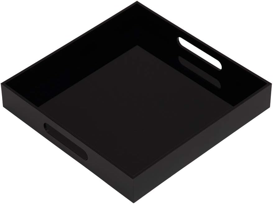 KEVLANG Glossy White Sturdy Acrylic Serving Tray with Handles-12x20 Inch-Serving Coffee Appetizer Breakfast-Kitchen Countertop Makeup Drawer Organizer-Vanity Table Ottoman Decorative Tray