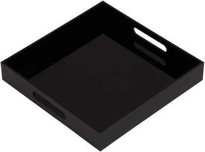 KEVLANG Glossy White Sturdy Acrylic Serving Tray with Handles-12x20 Inch-Serving Coffee Appetizer Breakfast-Kitchen Countertop Makeup Drawer Organizer-Vanity Table Ottoman Decorative Tray