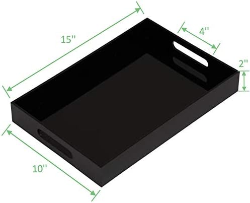 KEVLANG Glossy White Sturdy Acrylic Serving Tray with Handles-12x20 Inch-Serving Coffee Appetizer Breakfast-Kitchen Countertop Makeup Drawer Organizer-Vanity Table Ottoman Decorative Tray