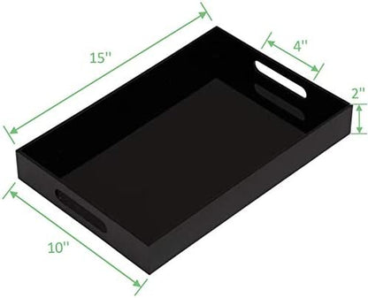KEVLANG Glossy White Sturdy Acrylic Serving Tray with Handles-12x20 Inch-Serving Coffee Appetizer Breakfast-Kitchen Countertop Makeup Drawer Organizer-Vanity Table Ottoman Decorative Tray
