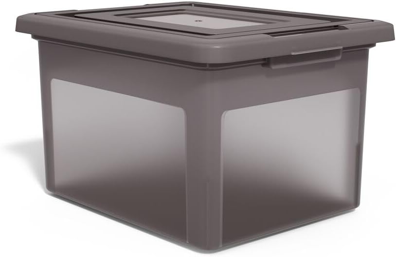 Hanging File Folder Box, Storage Bin Organizer, Snap Lid, Clear