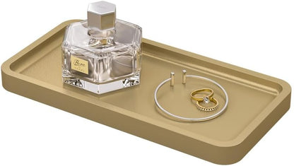 Small Bathroom Vanity Tray for Countertop Makeup Perfume Jewelry Decor Candle Keys, Small Black Kitchen Tray for Soap Dispenser Spice Bamboo Toilet Tray 7.9" L x 4" W x 0.79" H