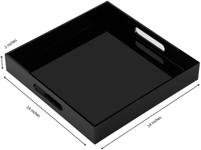 KEVLANG Glossy White Sturdy Acrylic Serving Tray with Handles-12x20 Inch-Serving Coffee Appetizer Breakfast-Kitchen Countertop Makeup Drawer Organizer-Vanity Table Ottoman Decorative Tray