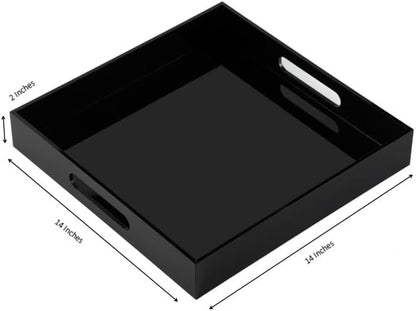 KEVLANG Glossy White Sturdy Acrylic Serving Tray with Handles-12x20 Inch-Serving Coffee Appetizer Breakfast-Kitchen Countertop Makeup Drawer Organizer-Vanity Table Ottoman Decorative Tray