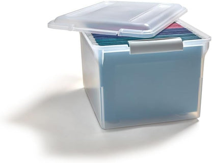 Hanging File Folder Box, Storage Bin Organizer, Snap Lid, Clear