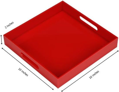 KEVLANG Glossy White Sturdy Acrylic Serving Tray with Handles-12x20 Inch-Serving Coffee Appetizer Breakfast-Kitchen Countertop Makeup Drawer Organizer-Vanity Table Ottoman Decorative Tray