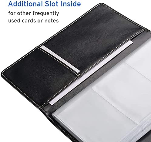 Sooez Leather Professional Business Card Book Holder Organizer, 240 Capacity Credit Card Booklet, PU Name Cards Holder Storage File for Men Women, 7.7"x 4.5" x 0.7", Black