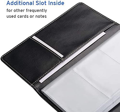 Sooez Leather Professional Business Card Book Holder Organizer, 240 Capacity Credit Card Booklet, PU Name Cards Holder Storage File for Men Women, 7.7"x 4.5" x 0.7", Black