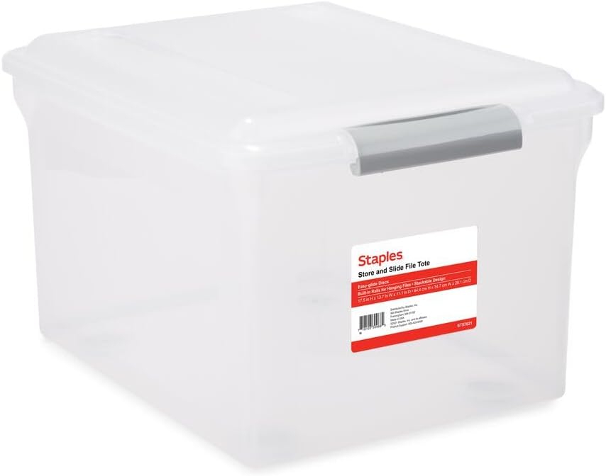 Hanging File Folder Box, Storage Bin Organizer, Snap Lid, Clear