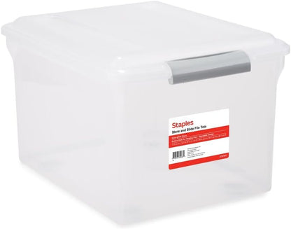 Hanging File Folder Box, Storage Bin Organizer, Snap Lid, Clear