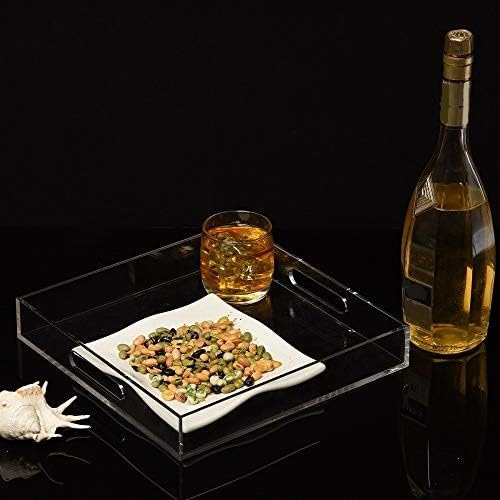 KEVLANG Glossy White Sturdy Acrylic Serving Tray with Handles-12x20 Inch-Serving Coffee Appetizer Breakfast-Kitchen Countertop Makeup Drawer Organizer-Vanity Table Ottoman Decorative Tray