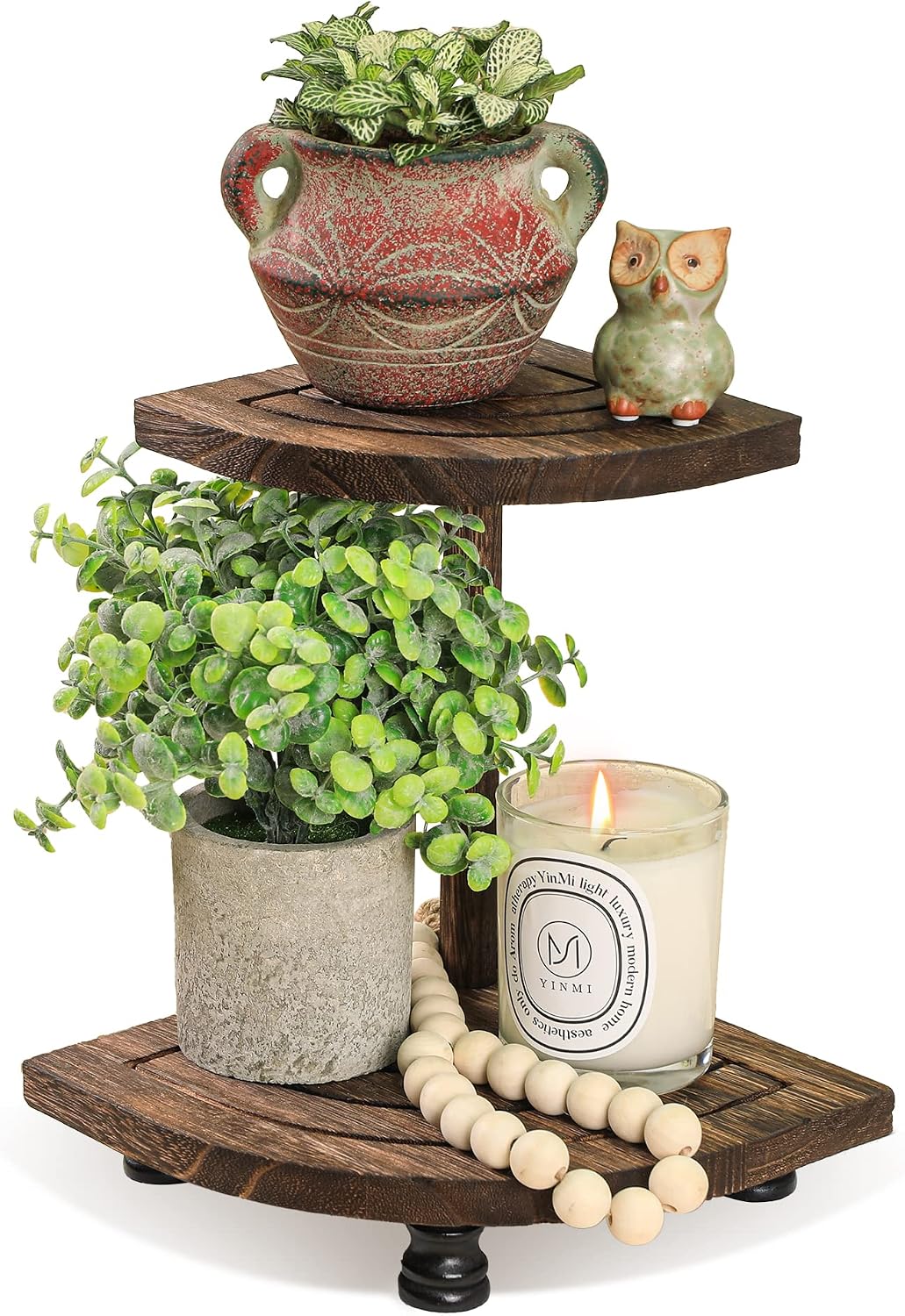 Wood Riser for Decor, 2-Tier Farmhouse Display Riser Counter Shelf