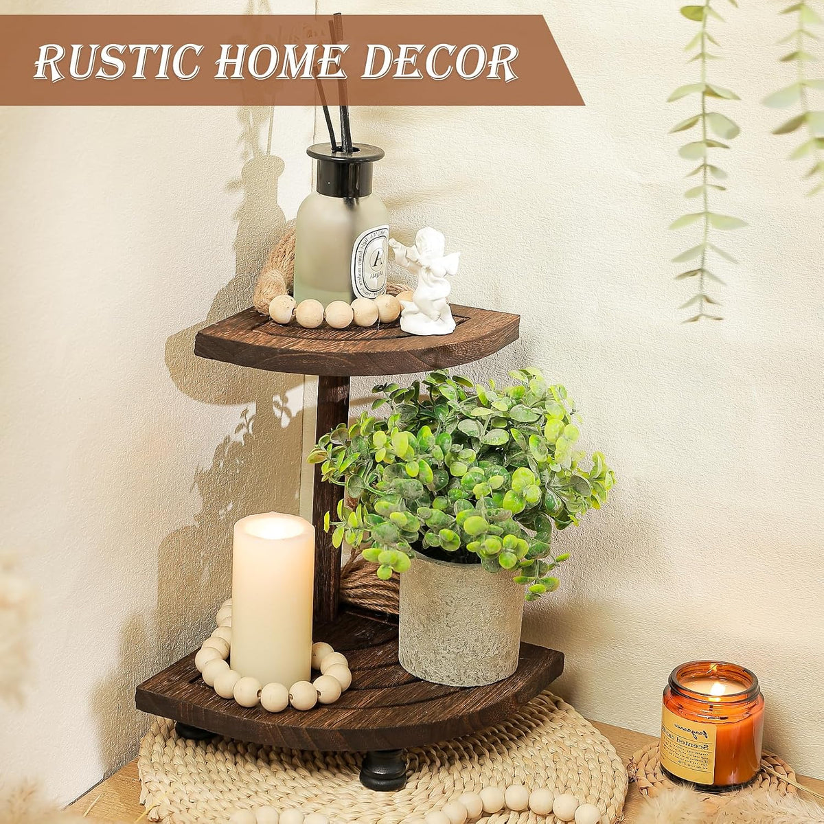 Wood Riser for Decor, 2-Tier Farmhouse Display Riser Counter Shelf
