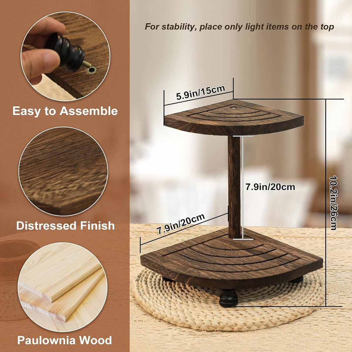Wood Riser for Decor, 2-Tier Farmhouse Display Riser Counter Shelf