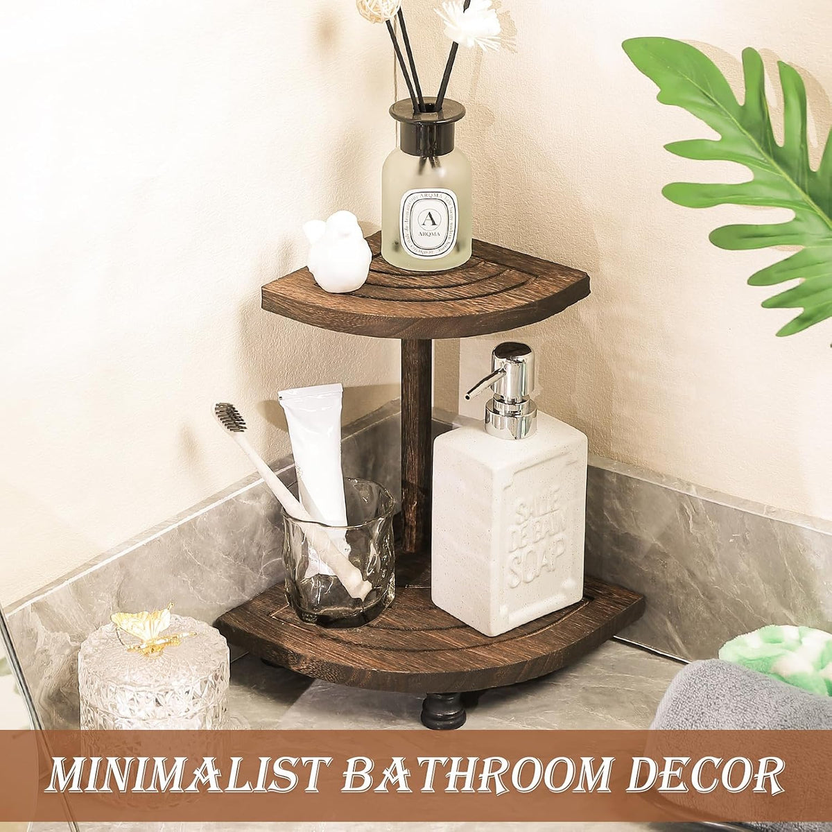 Wood Riser for Decor, 2-Tier Farmhouse Display Riser Counter Shelf
