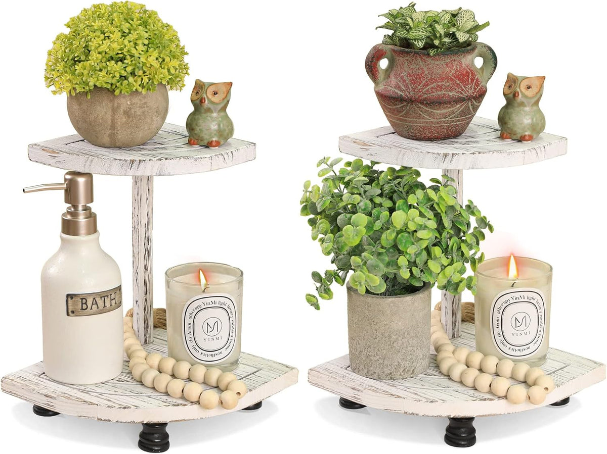Wood Riser for Decor, 2-Tier Farmhouse Display Riser Counter Shelf