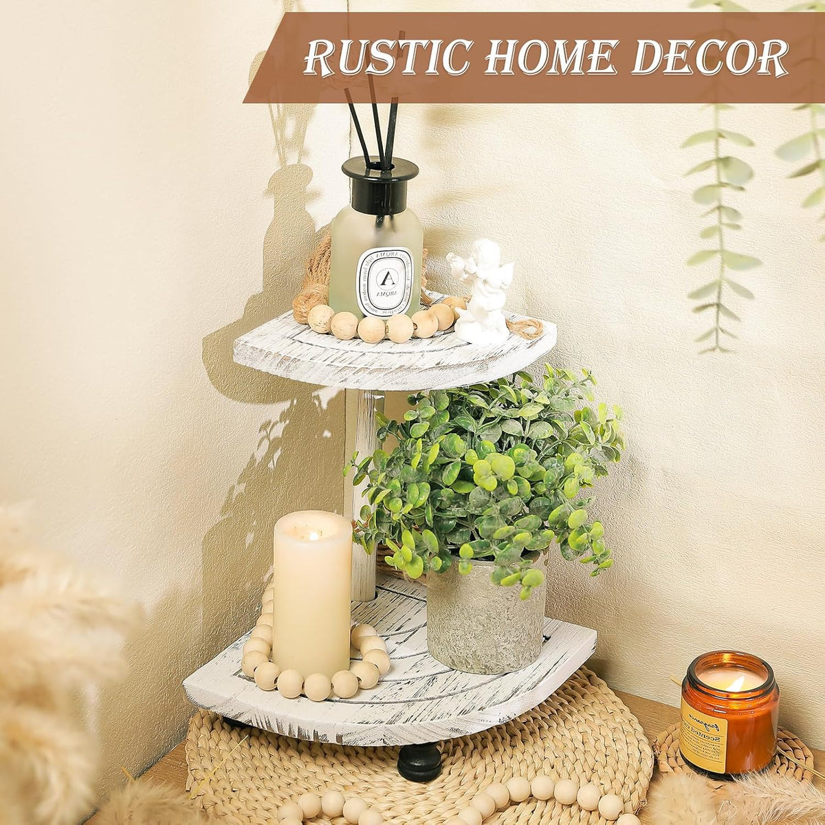 Wood Riser for Decor, 2-Tier Farmhouse Display Riser Counter Shelf