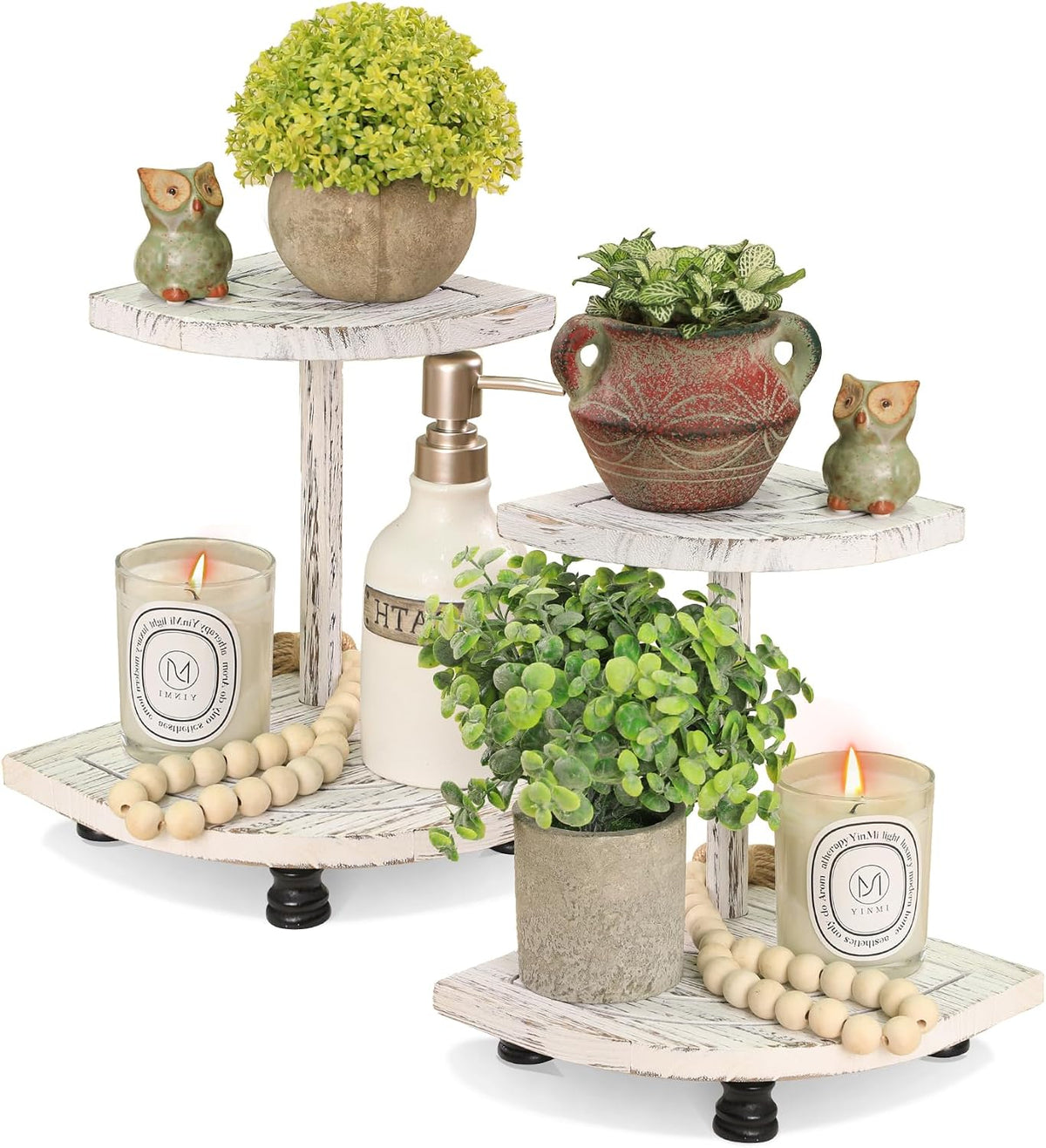 Wood Riser for Decor, 2-Tier Farmhouse Display Riser Counter Shelf