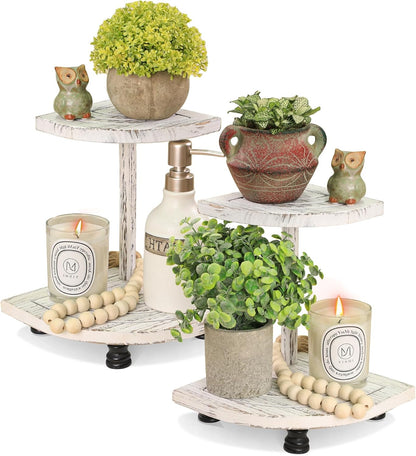 Wood Riser for Decor, 2-Tier Farmhouse Display Riser Counter Shelf