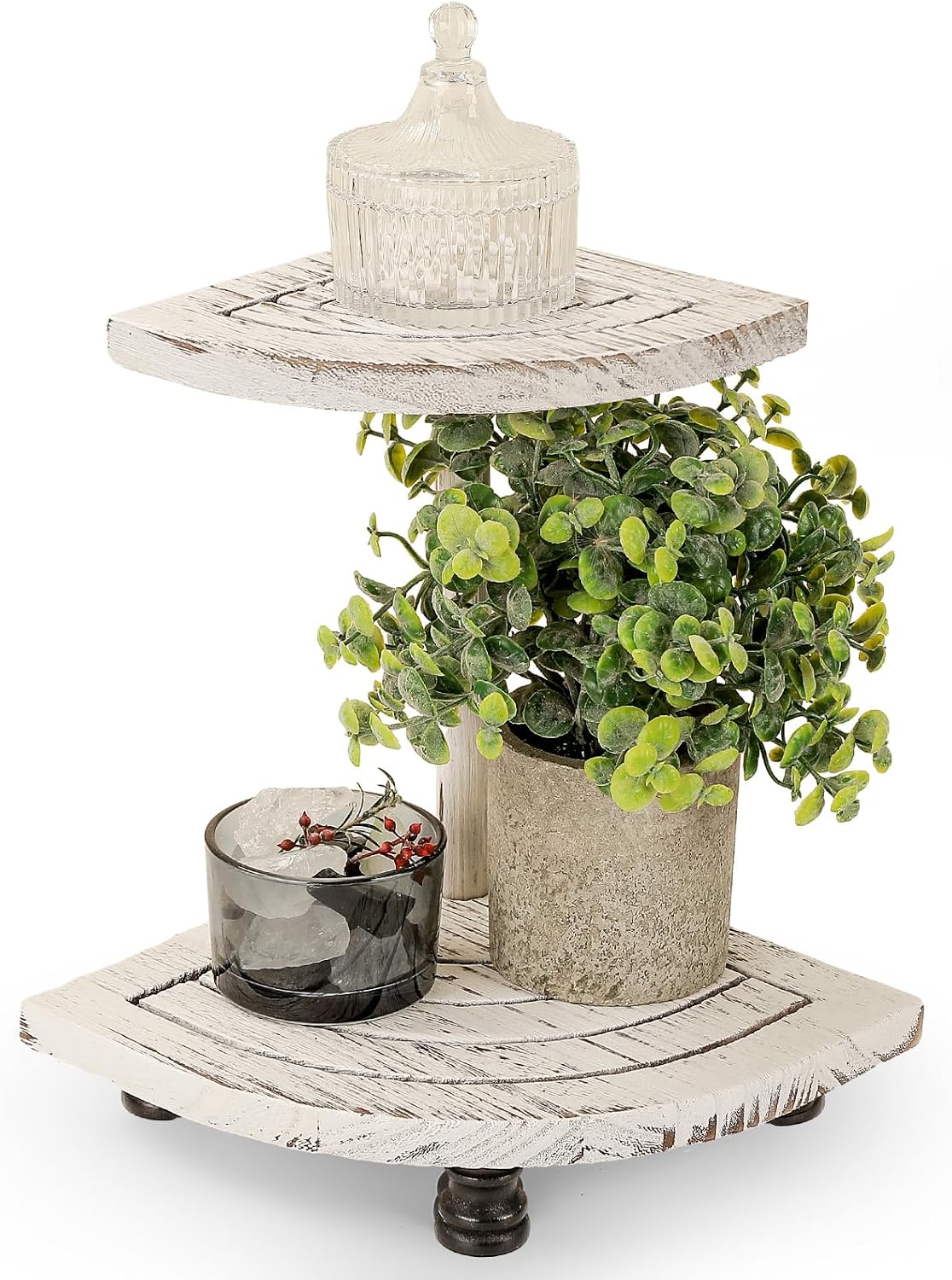 Wood Riser for Decor, 2-Tier Farmhouse Display Riser Counter Shelf