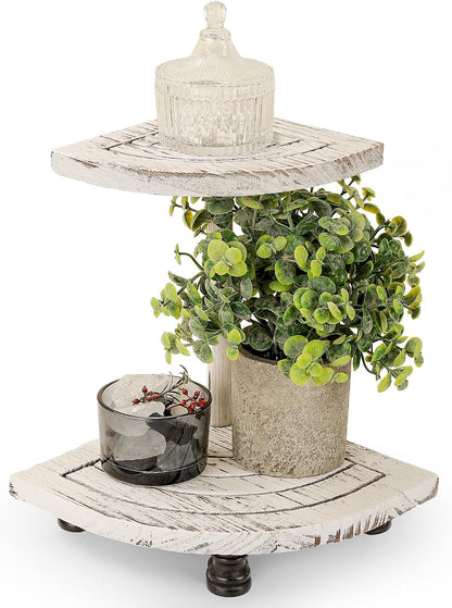 Wood Riser for Decor, 2-Tier Farmhouse Display Riser Counter Shelf