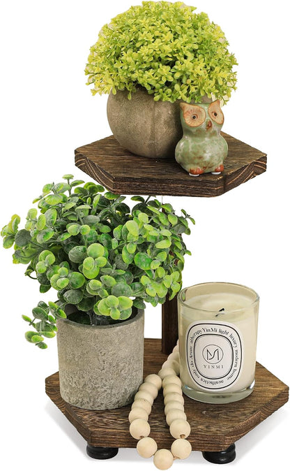 Wood Riser for Decor, 2-Tier Farmhouse Display Riser Counter Shelf