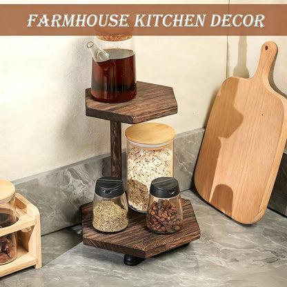 Wood Riser for Decor, 2-Tier Farmhouse Display Riser Counter Shelf
