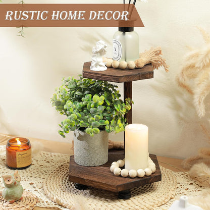 Wood Riser for Decor, 2-Tier Farmhouse Display Riser Counter Shelf