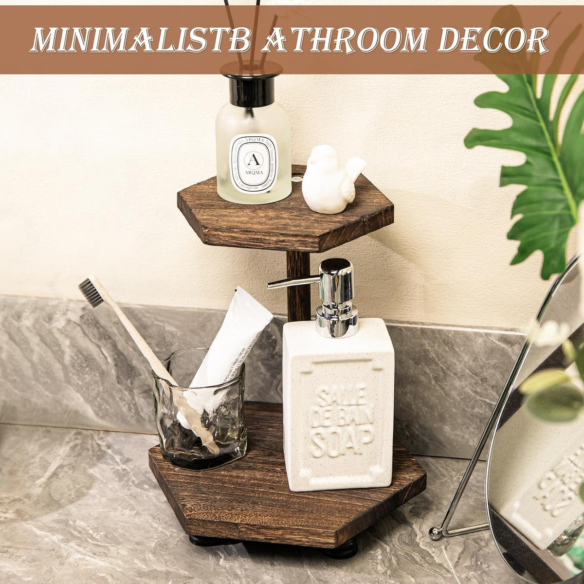 Wood Riser for Decor, 2-Tier Farmhouse Display Riser Counter Shelf