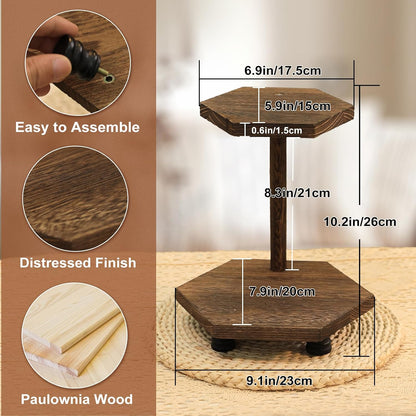 Wood Riser for Decor, 2-Tier Farmhouse Display Riser Counter Shelf