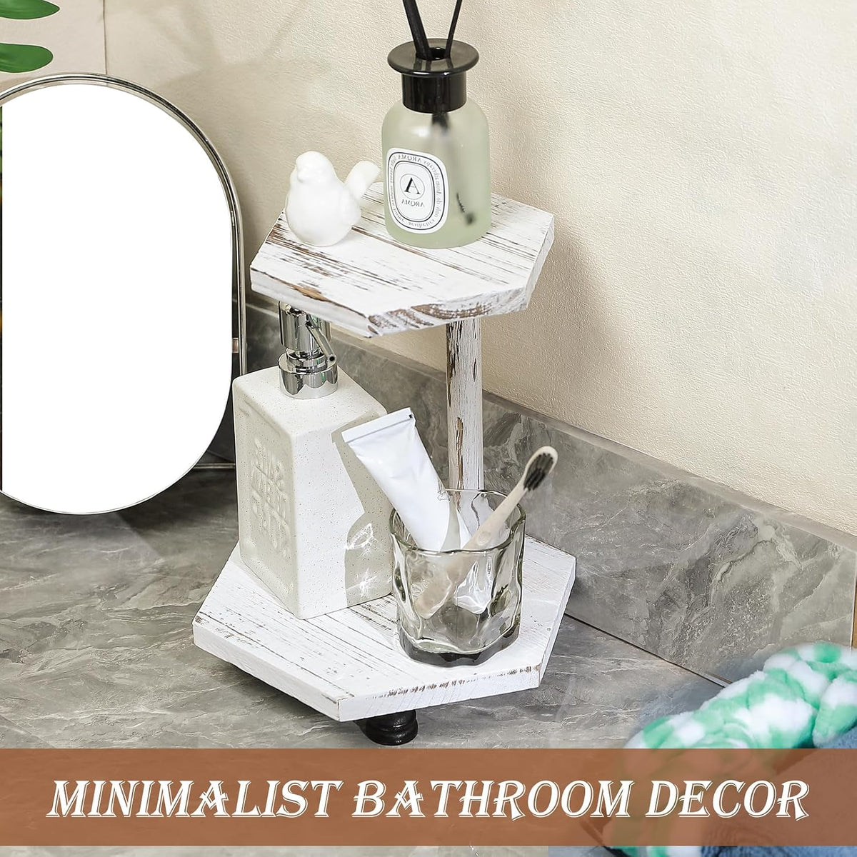 Wood Riser for Decor, 2-Tier Farmhouse Display Riser Counter Shelf