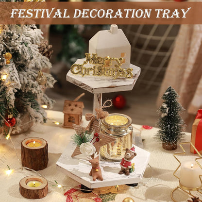 Wood Riser for Decor, 2-Tier Farmhouse Display Riser Counter Shelf