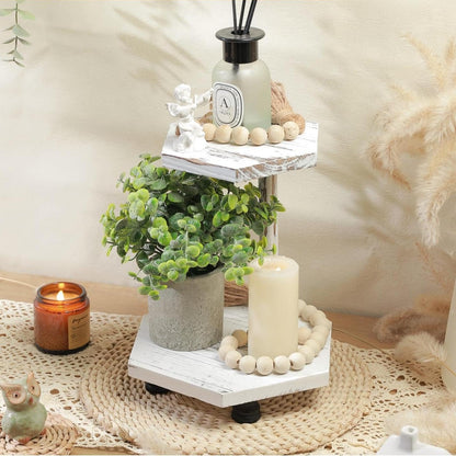 Wood Riser for Decor, 2-Tier Farmhouse Display Riser Counter Shelf