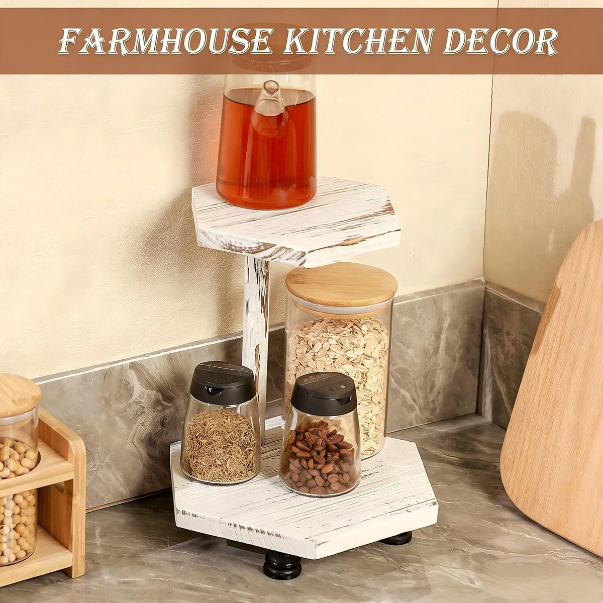 Wood Riser for Decor, 2-Tier Farmhouse Display Riser Counter Shelf