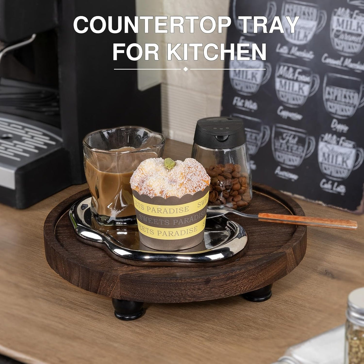 Wood Riser for Decor, 2-Tier Farmhouse Display Riser Counter Shelf