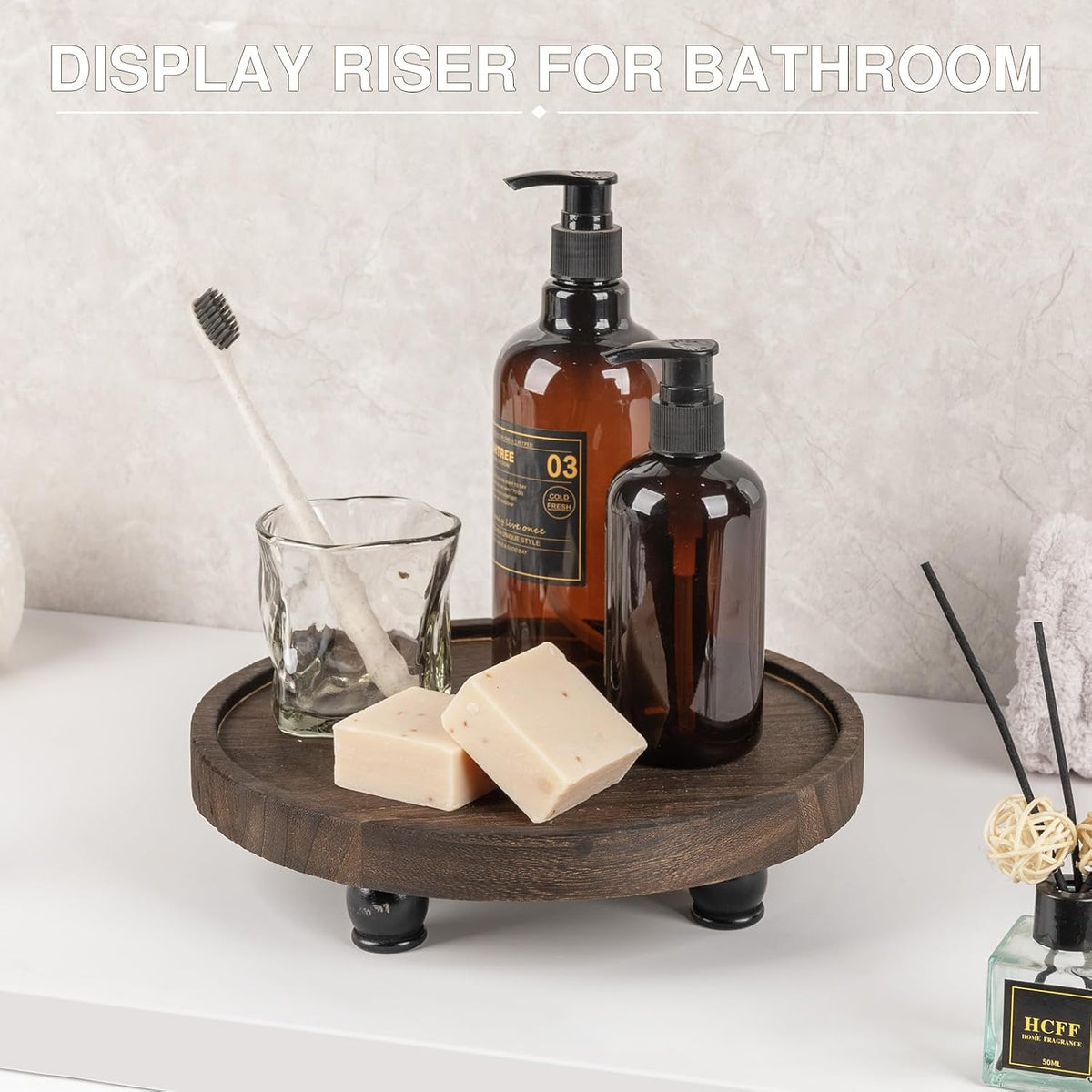 Wood Riser for Decor, 2-Tier Farmhouse Display Riser Counter Shelf