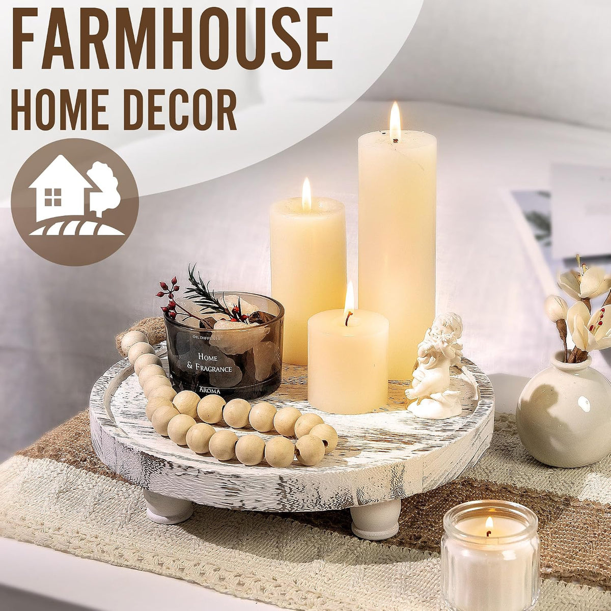 Wood Riser for Decor, 2-Tier Farmhouse Display Riser Counter Shelf