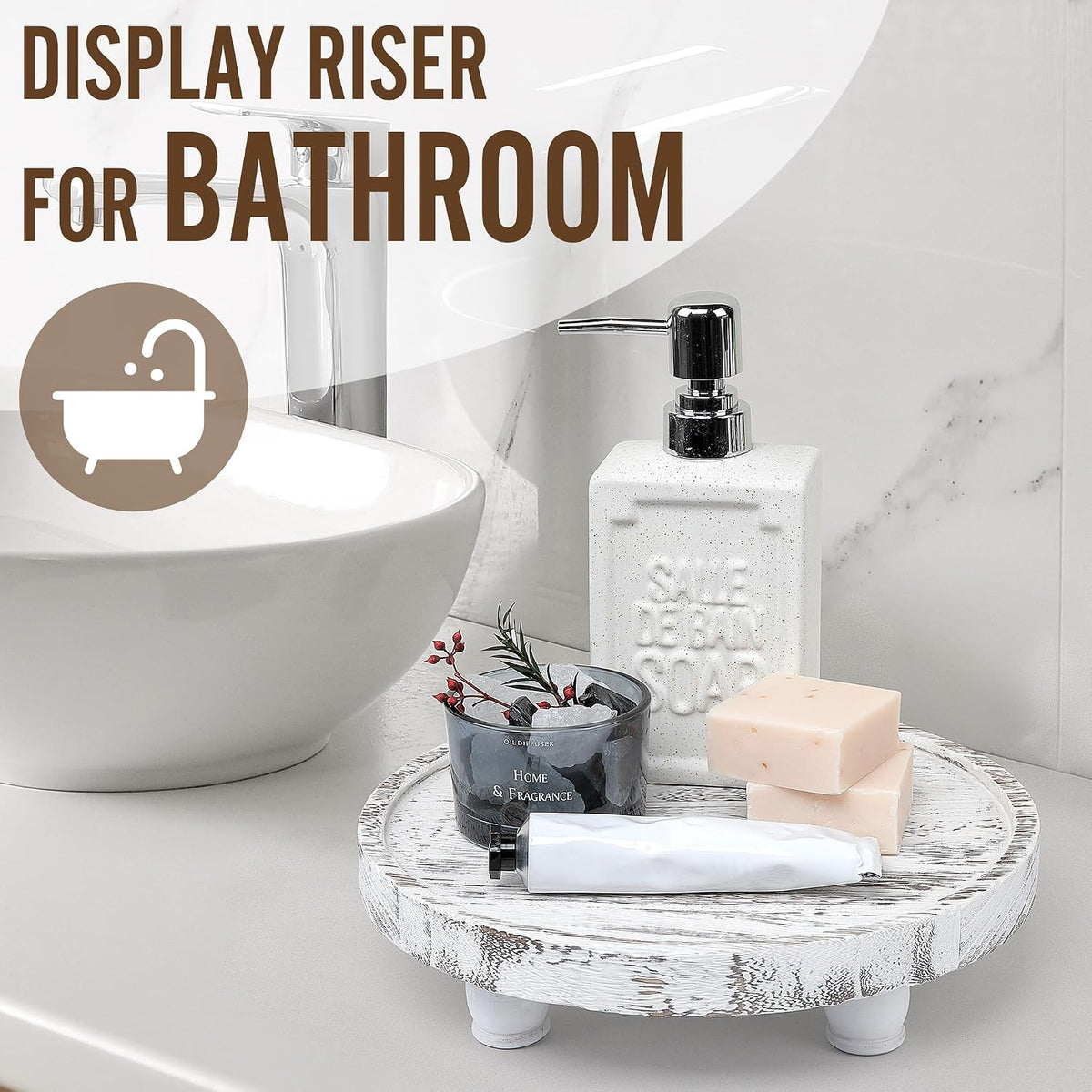 Wood Riser for Decor, 2-Tier Farmhouse Display Riser Counter Shelf