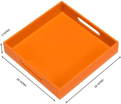 KEVLANG Glossy White Sturdy Acrylic Serving Tray with Handles-12x20 Inch-Serving Coffee Appetizer Breakfast-Kitchen Countertop Makeup Drawer Organizer-Vanity Table Ottoman Decorative Tray
