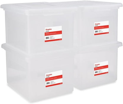 Hanging File Folder Box, Storage Bin Organizer, Snap Lid, Clear