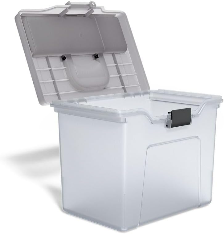 Hanging File Folder Box, Storage Bin Organizer, Snap Lid, Clear