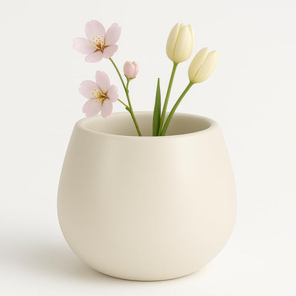 Kate Sleek Matte White Plant Pot Indoor, 5 Inch Pot for Plants, Lightweight, Minimal Style, Tabletop Decorative Garden Pot at Living Room, Work Desk, Ceramic Cachepot for Indoor Plants, Faux Flower