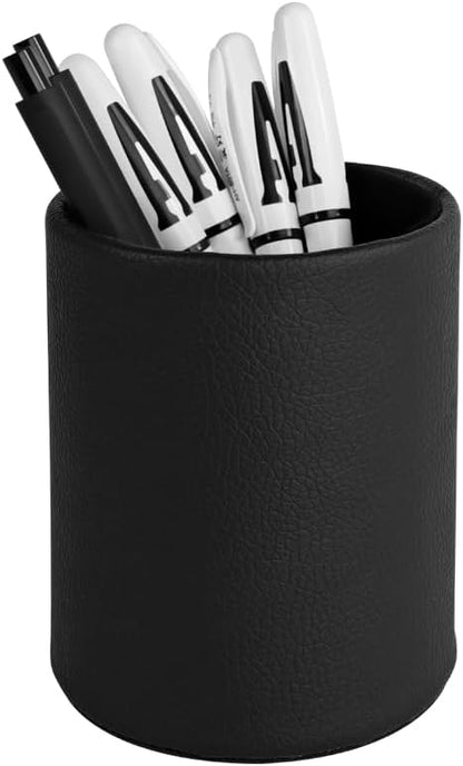 Leather Pen Holder, Brown Pencil Holder, Desktop Elegant Pen Holder for Desk, Stationery Organizer for School Office Home Dorm (3.3" x 3.3" x 4", Brown)