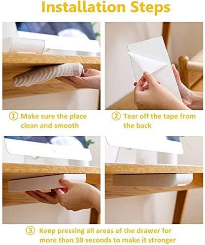 Under Table Drawer, Hidden Self-Adhesive Pencil Tray Drawer,Under Desk Holder Storage Box, Stationery Pencil Storage Drawer Organizer for Office/School/Kitchen (1 Pack Grey)
