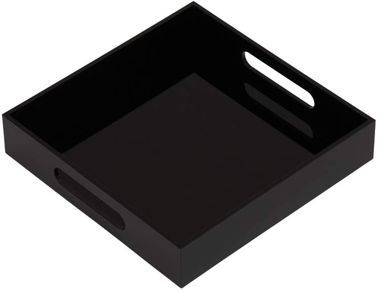 KEVLANG Glossy White Sturdy Acrylic Serving Tray with Handles-12x20 Inch-Serving Coffee Appetizer Breakfast-Kitchen Countertop Makeup Drawer Organizer-Vanity Table Ottoman Decorative Tray