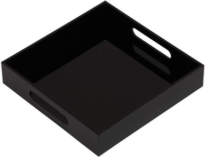 KEVLANG Glossy White Sturdy Acrylic Serving Tray with Handles-12x20 Inch-Serving Coffee Appetizer Breakfast-Kitchen Countertop Makeup Drawer Organizer-Vanity Table Ottoman Decorative Tray